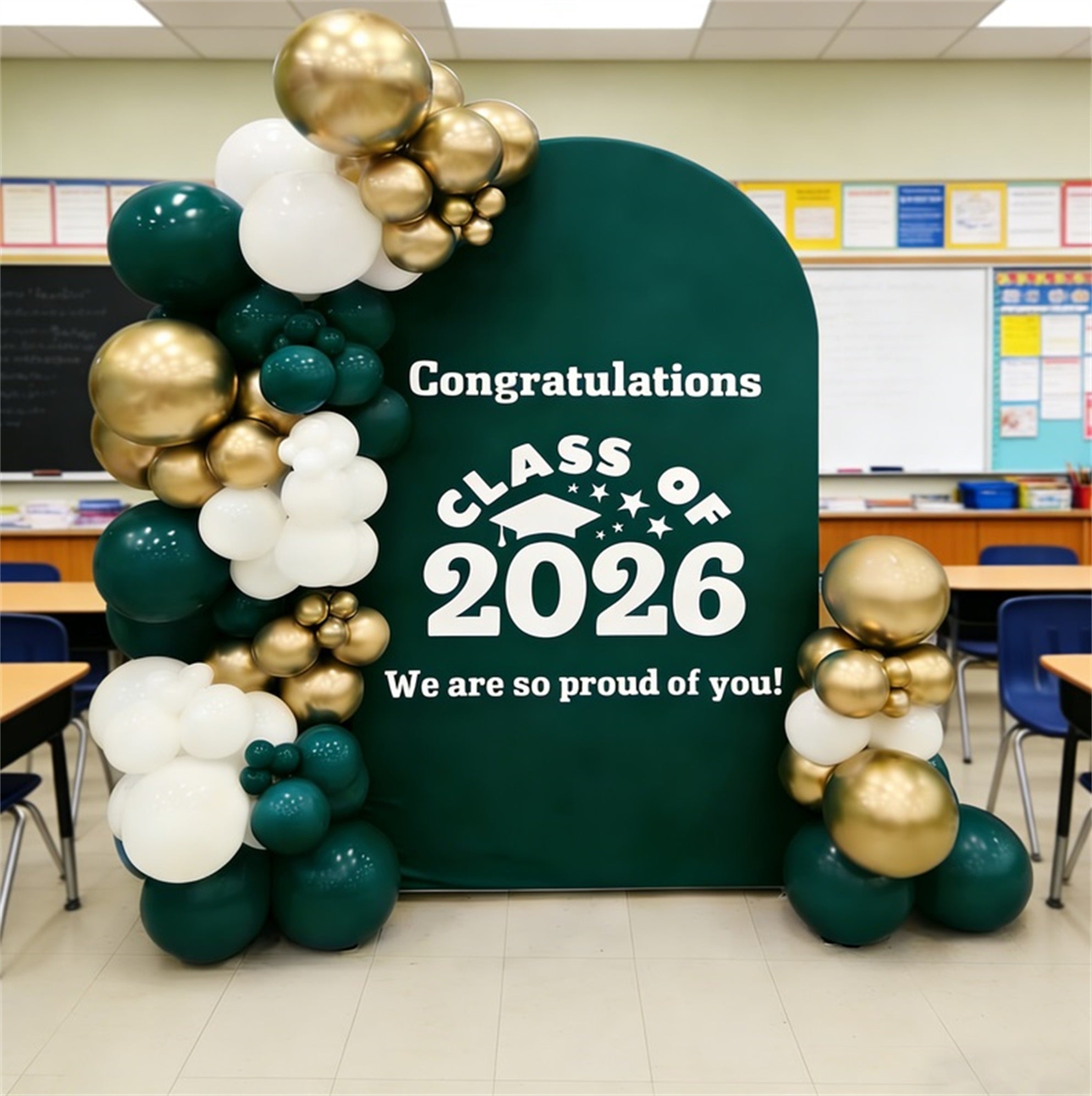 Graduation Ceremony Backdrop Green Starry Custom Design Graduation Event Backdrop LXX64-11