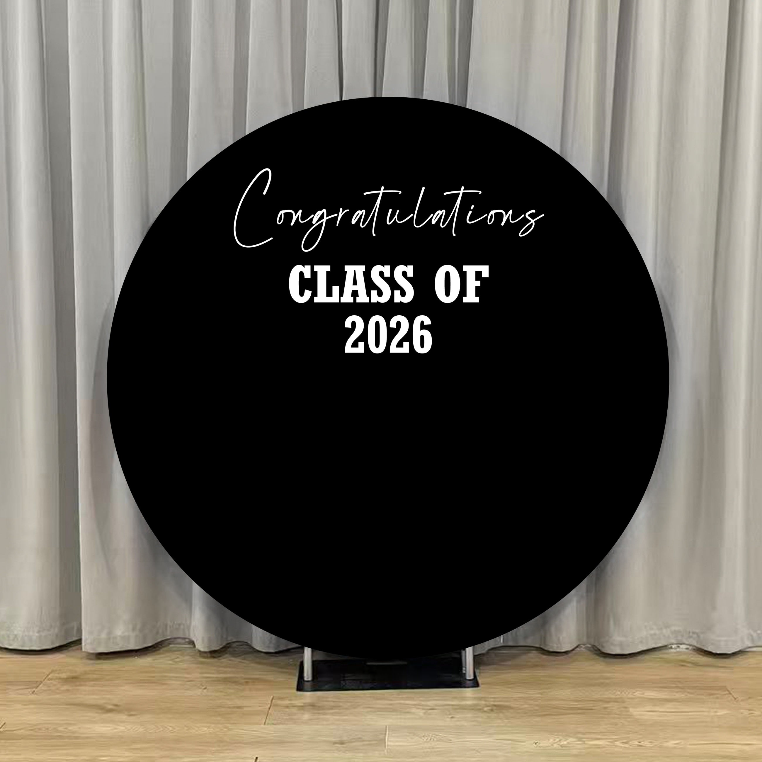 Black And Gold Graduation Round Backdrop Custom 2026 Typography Elegant Graduation Round Backdrop LXX64-21