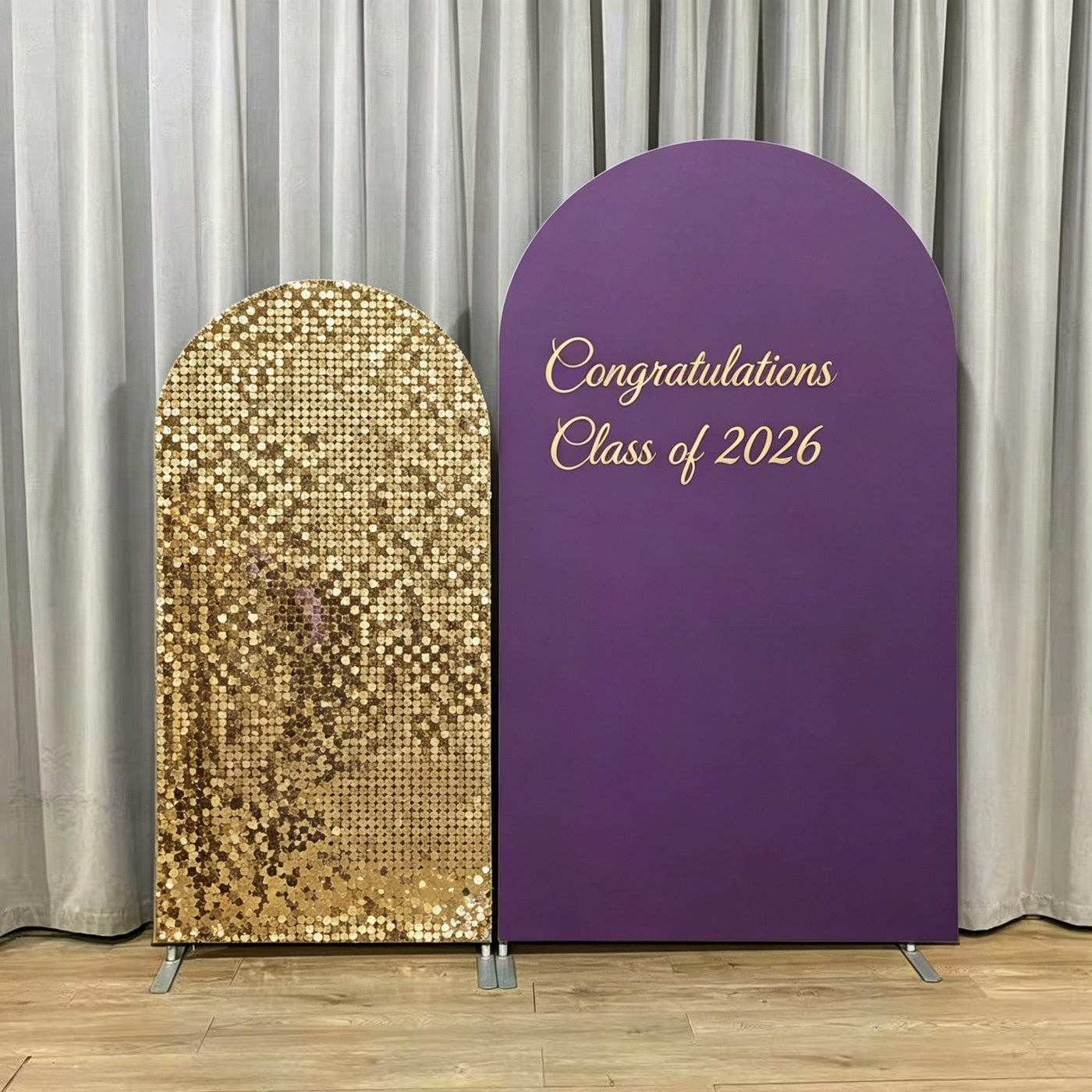 Graduation Arch Backdrop Gold Sequin Purple Dual Class of 2026 Balloon Arch Backdrop LX64-27