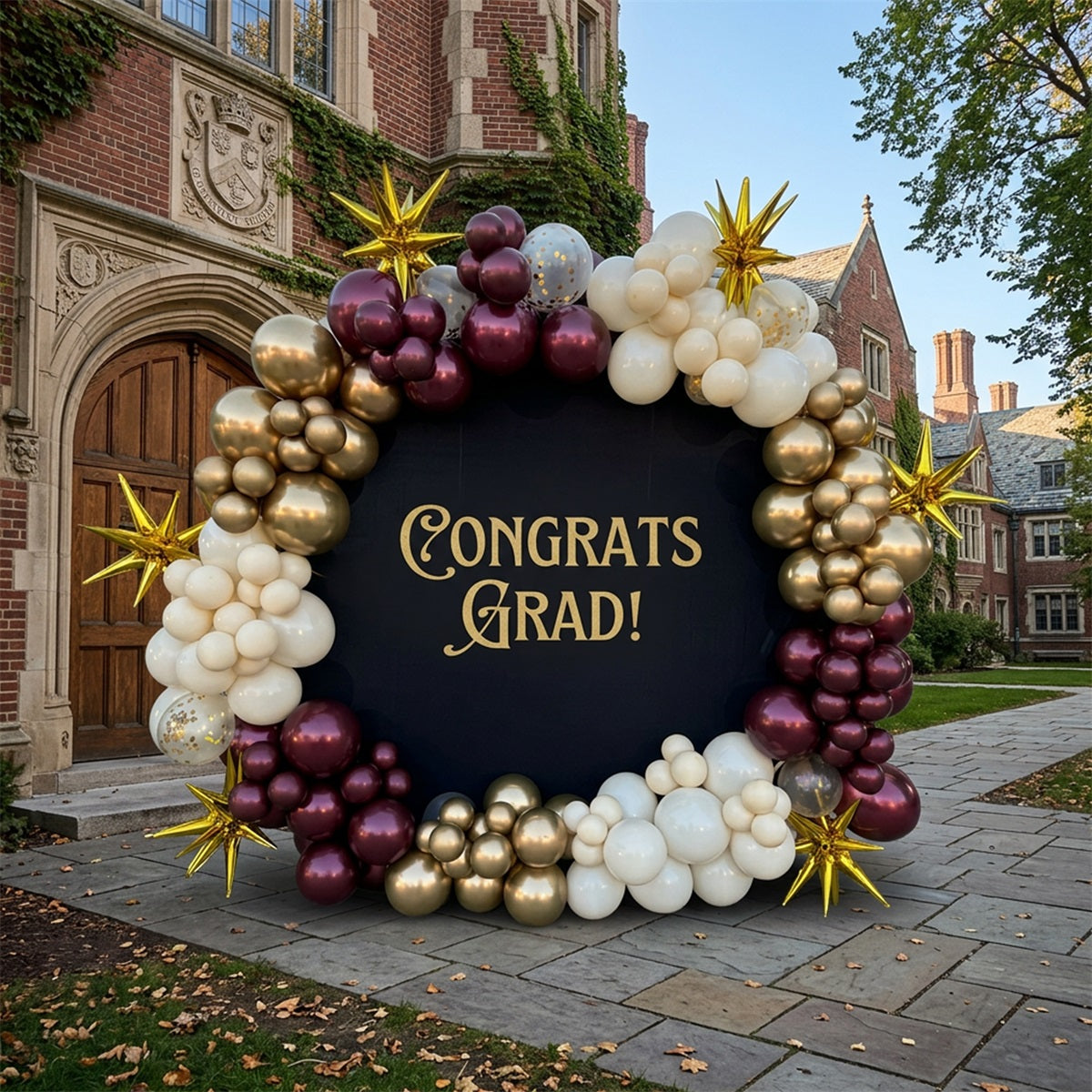 Graduation Round Backdrop Cover Black Gold Vintage Congrats Grad Graduation Round Backdrop LXX64-37