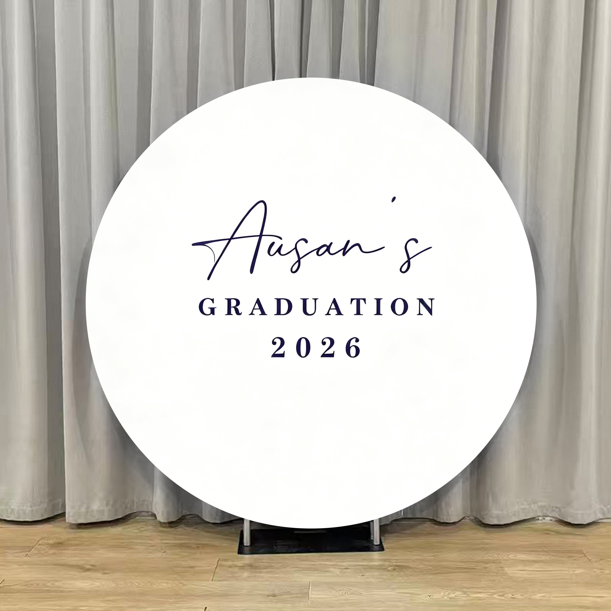 Personalized Graduation Round Backdrop White Navy 2026 Script Custom Graduation Round Backdrop LXX64-38