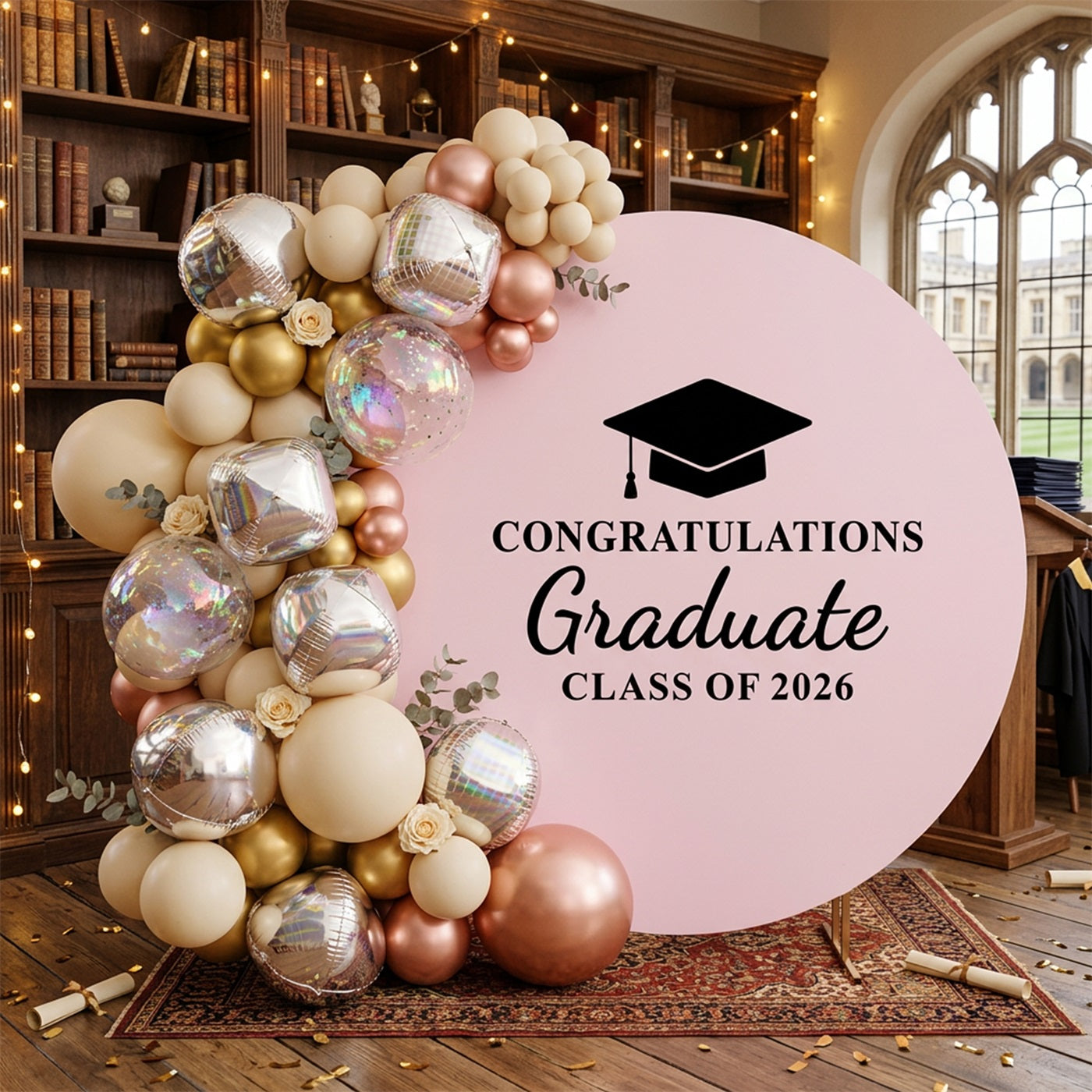 Graduation Round Backdrop With Name Pink Black 2026 Graduate Personalized Graduation Round Cover LXX64-42