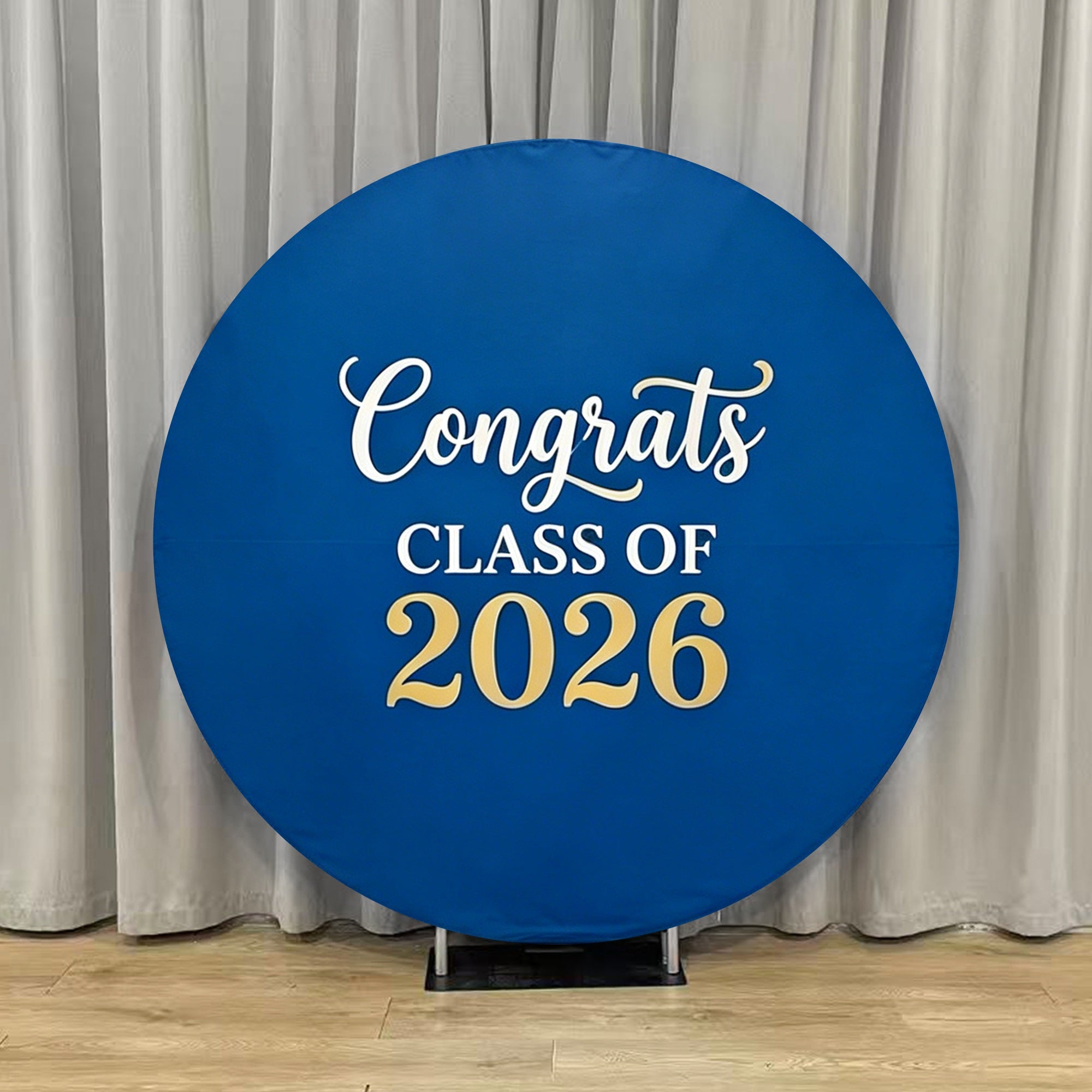 Graduation Round Backdrop With Photo Blue Gold Classic 2026 Custom Round Photo Graduation Backdrop LXX64-43