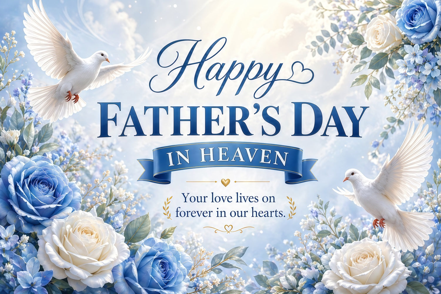 Father's Day Backdrop For Church Blue Rose Dove Memorial Tribute Church Backdrop LXX64-87