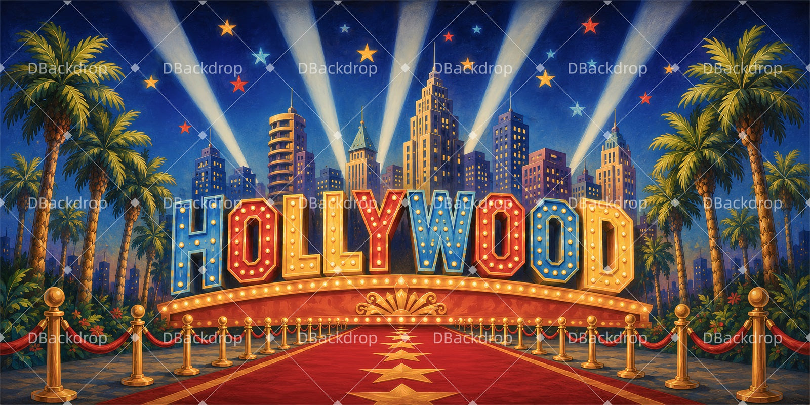 Movie Theater Backdrop Retro Star Boulevard Stage Backdrops LXX65-T103