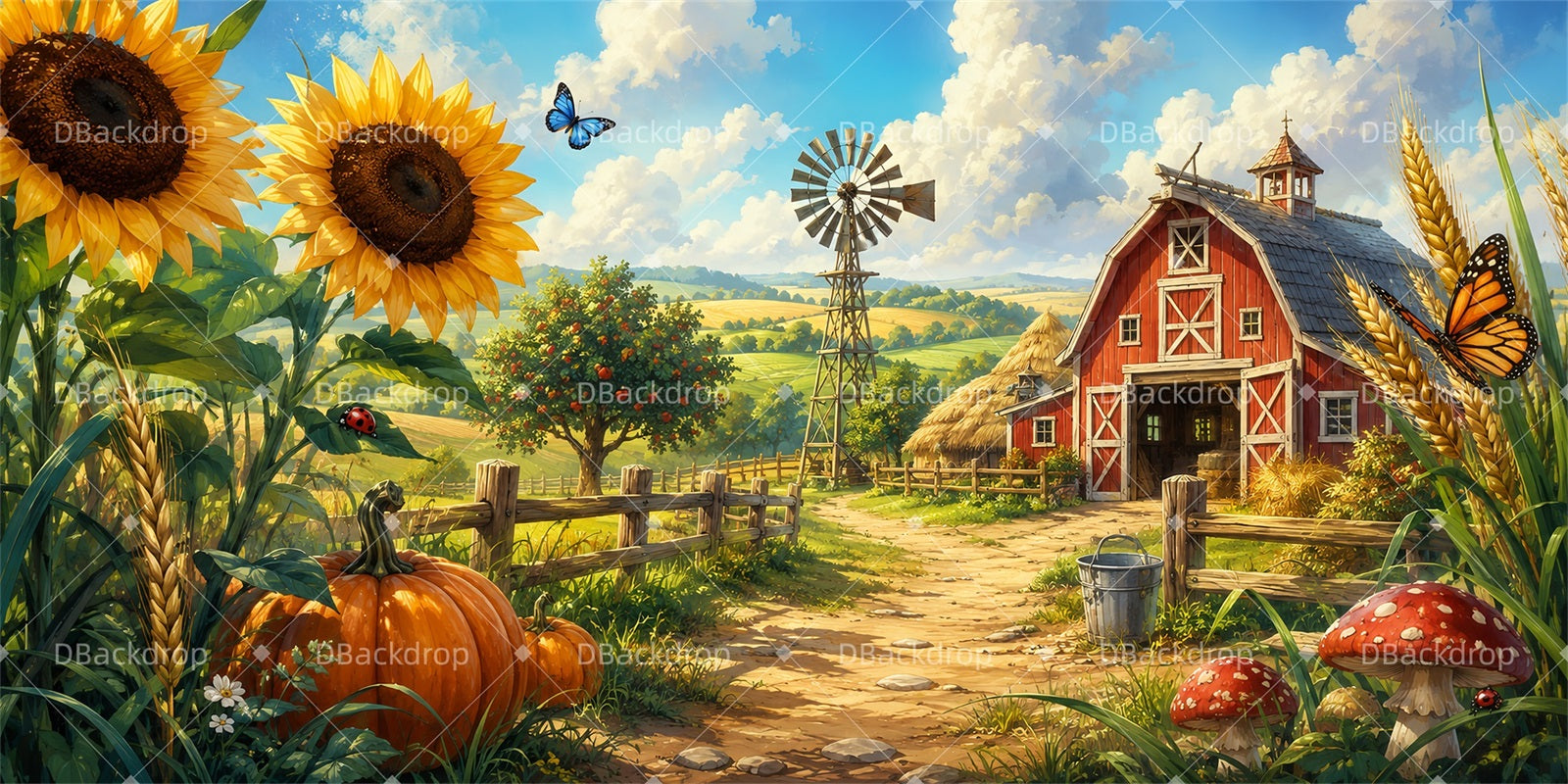 Farm Backdrop Autumn Country Barn Magnified VBS Backdrop LXX65-T16