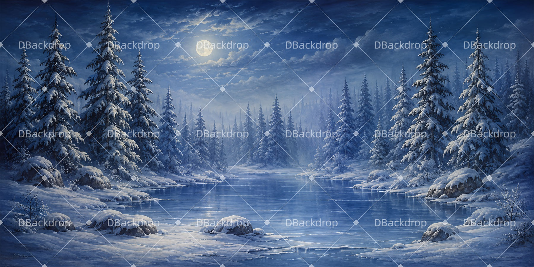 Scenic Backdrops Frozen Pine Lake Scenery Backdrops For Theater LXX65-T25