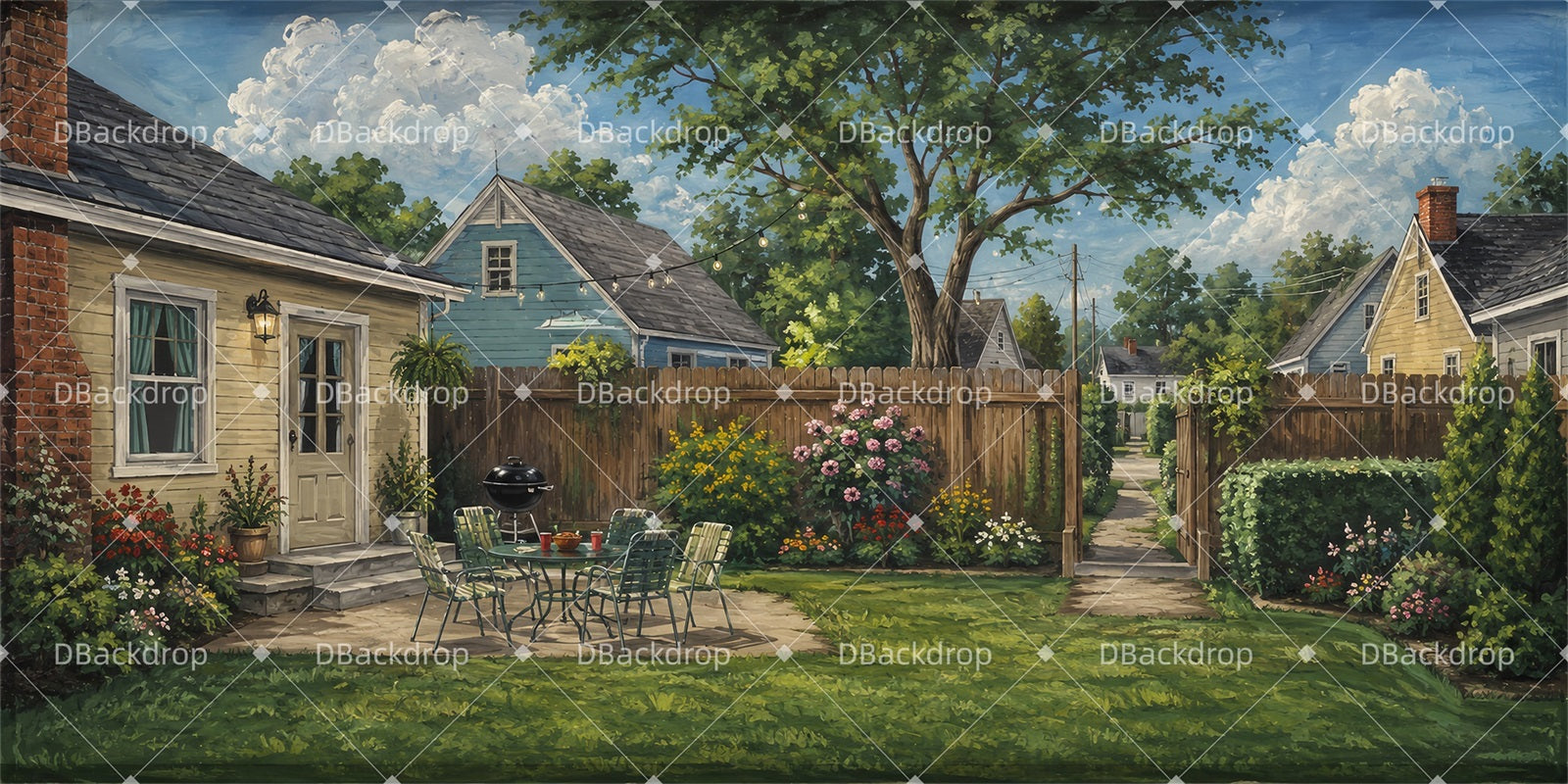 Theater Stage Backdrops Suburban Backyard Hangout Performance Backdrops LXX66-T38