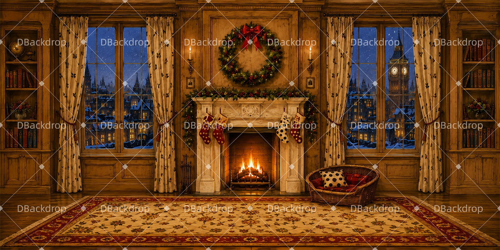 Movie Theater Backdrop Cozy London Flat Christmas Stage Backdrops LXX66-T54
