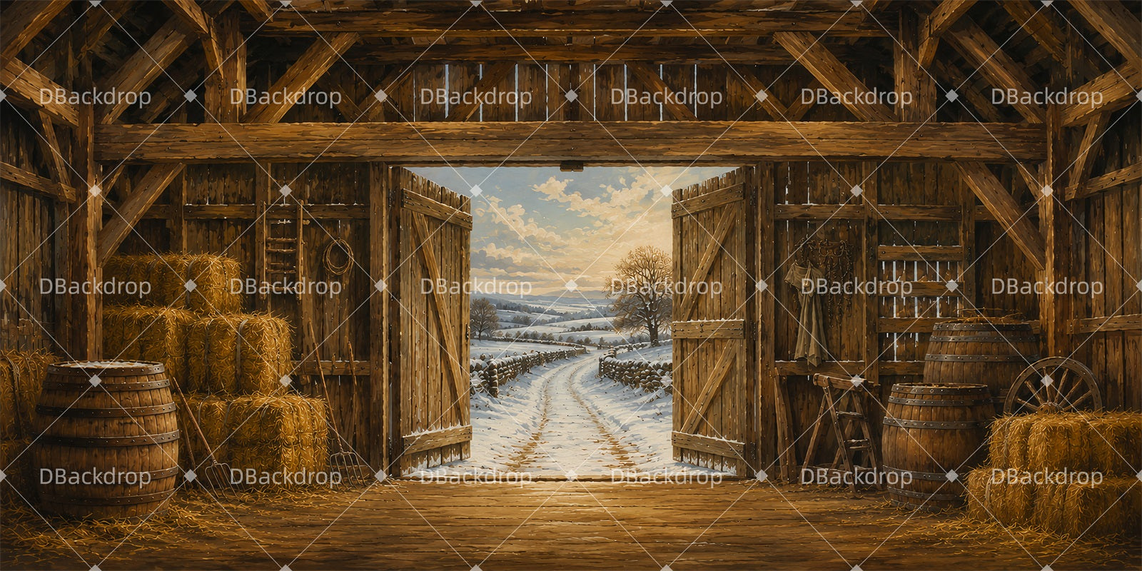 Movie Theater Backdrop Snowy Rustic Barn Performance Backdrop LXX66-T61