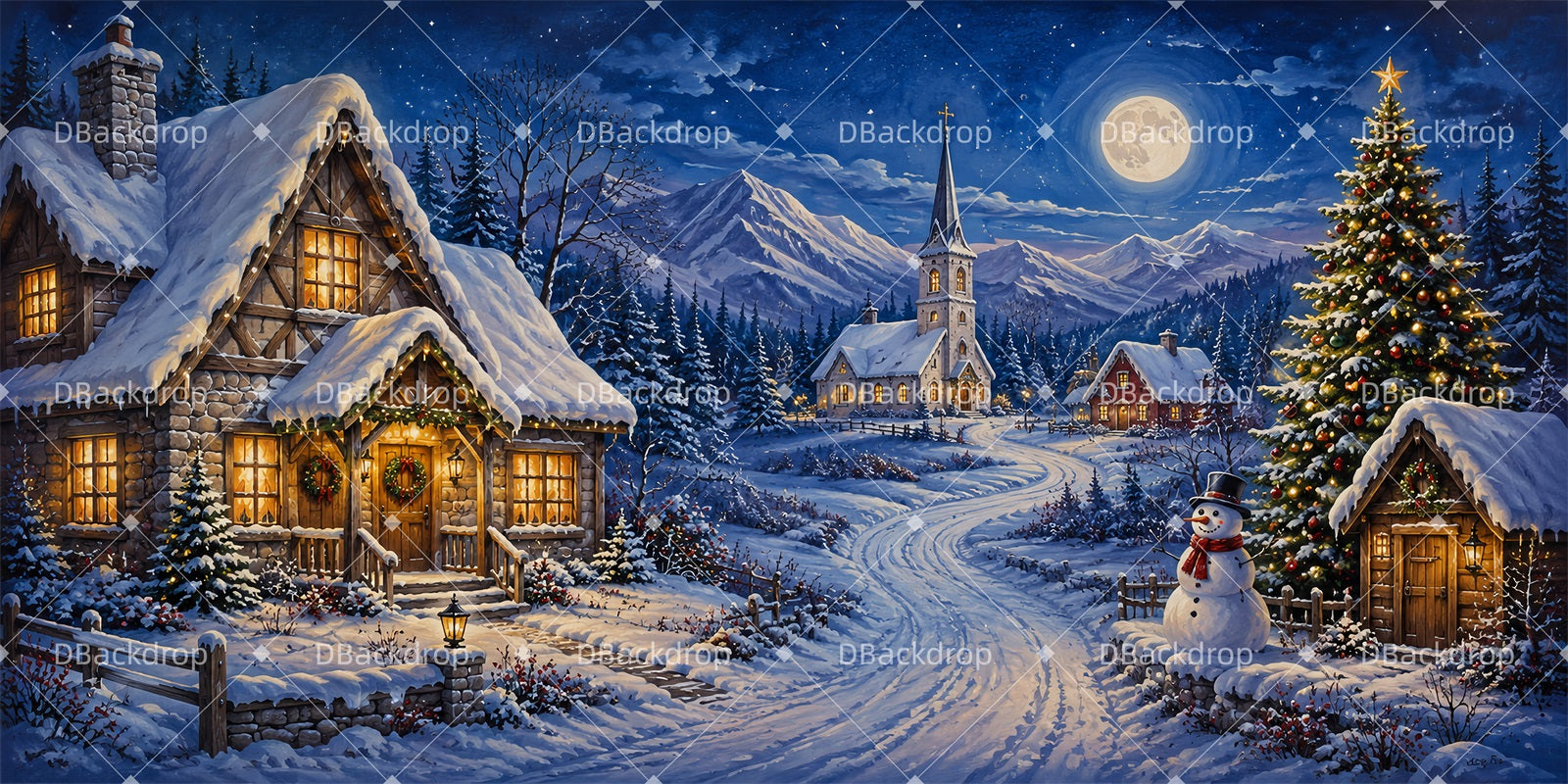 Theater Backdrops Snowy Mountain Town Christmas Stage Backdrops LXX66-T69