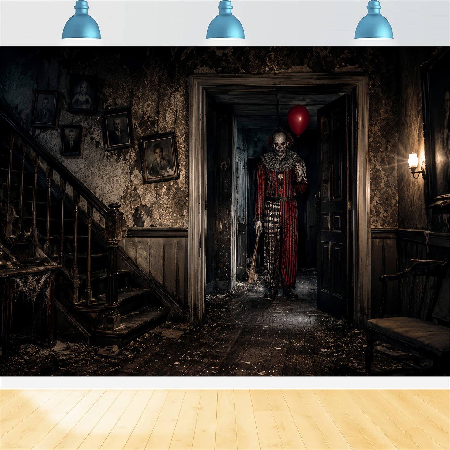 Halloween Clown Backdrop Creepy Ghost Haunted Hallway Halloween Fabric Backdrop LXX67-106