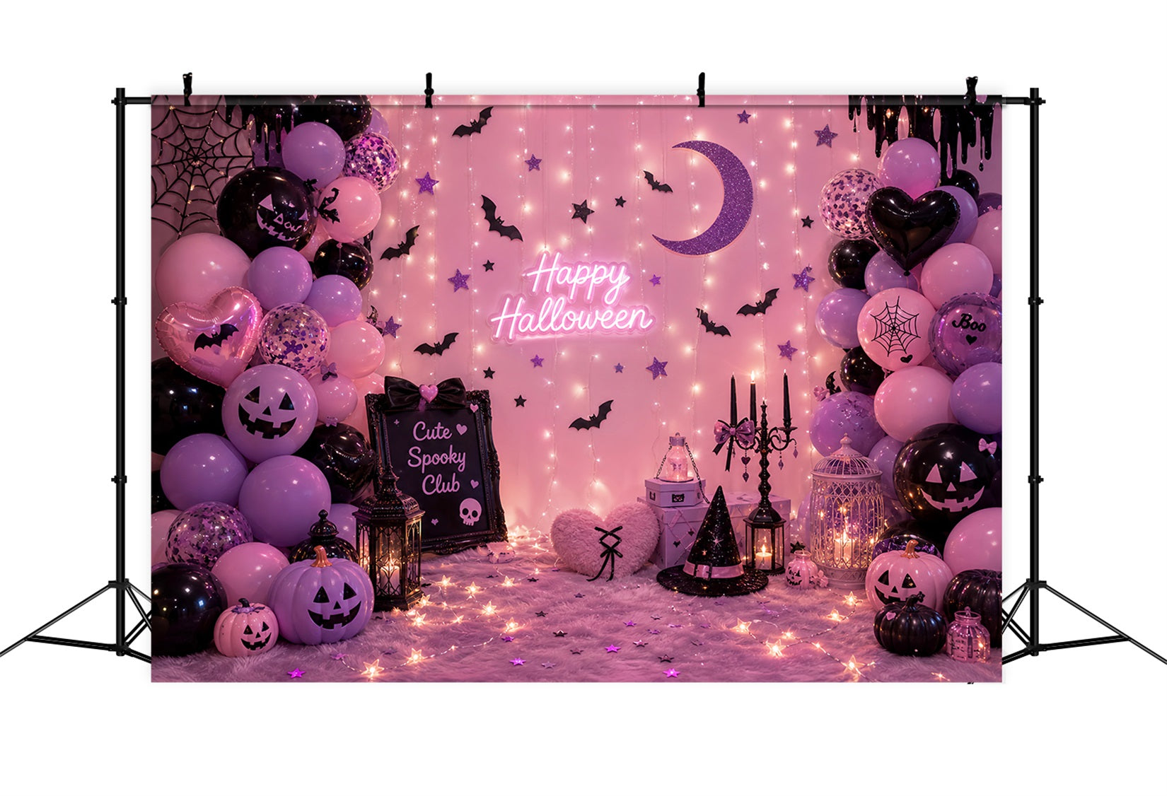 Halloween Backdrop Photos Pink Cute Spooky Club DIY Halloween Photo Backdrop LXX67-107
