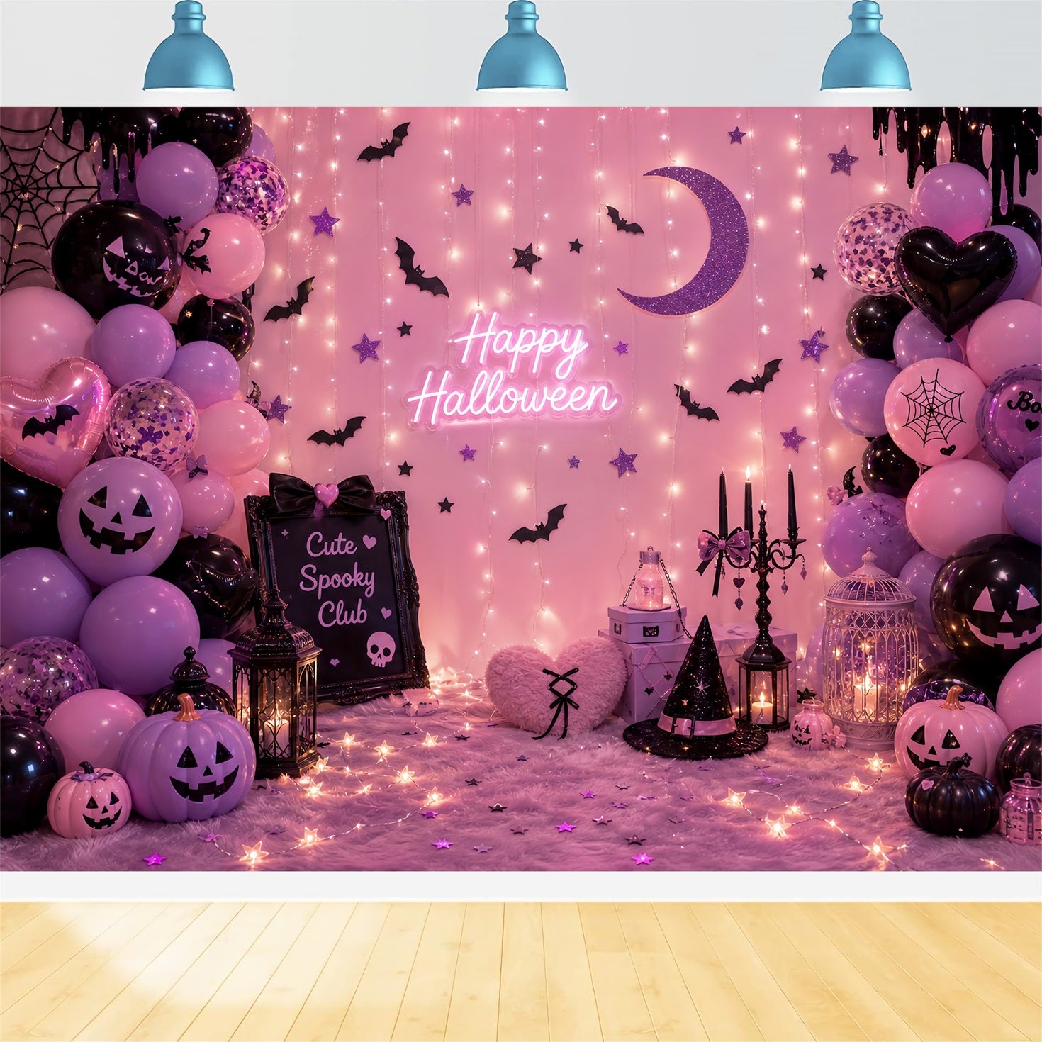 Halloween Backdrop Photos Pink Cute Spooky Club DIY Halloween Photo Backdrop LXX67-107