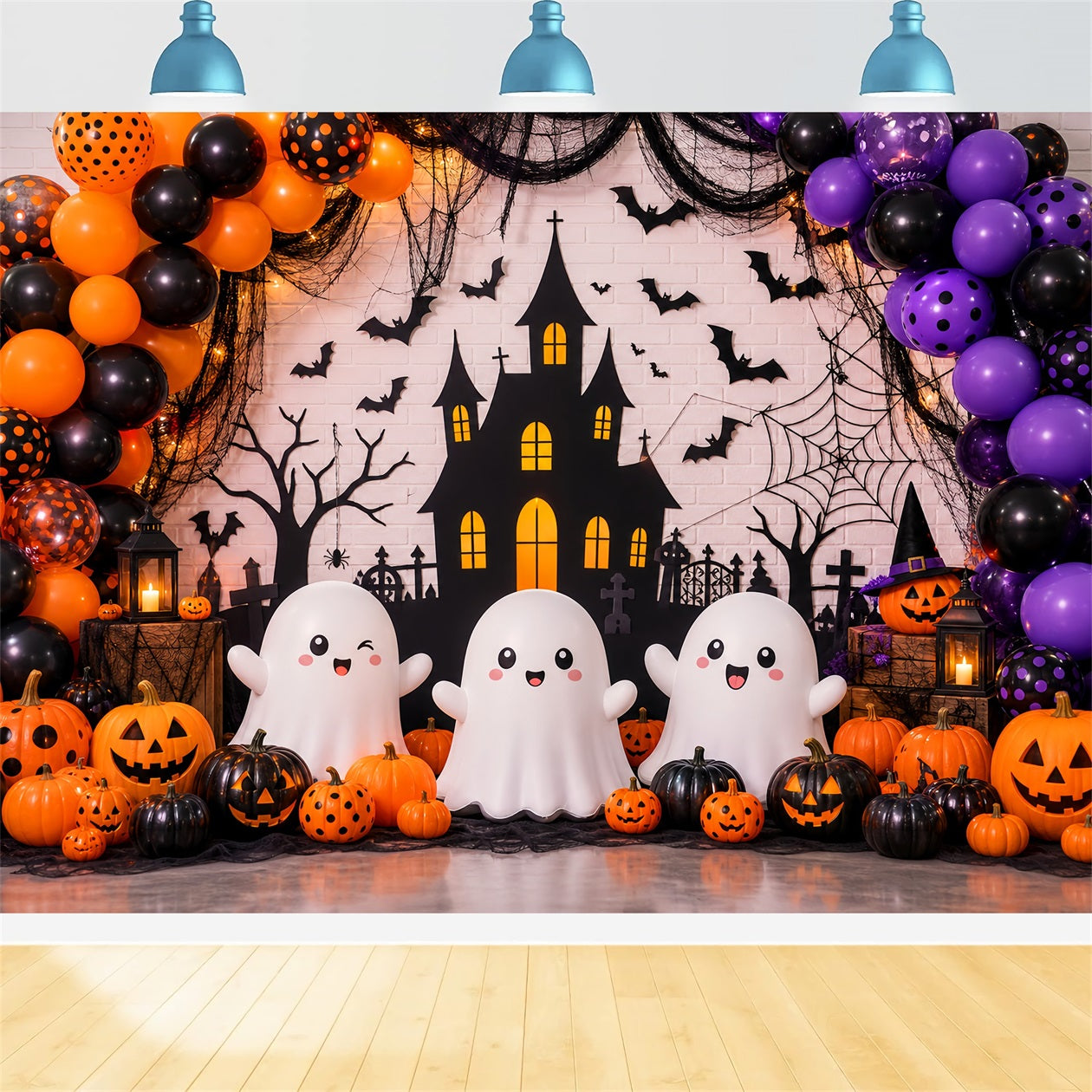 Halloween Party Picture Backdrop Ghost Pumpkin Party Wall Halloween Backdrop LXX67-108