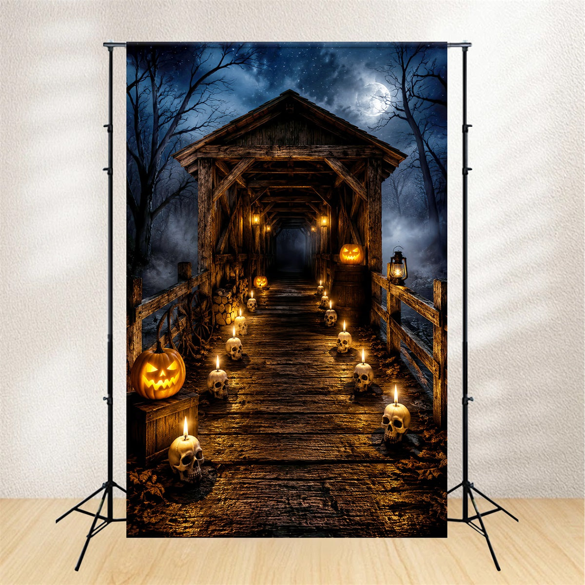 Halloween Outdoor Backdrop Skull Candle Covered Bridge Halloween Backdrops For Photos LXX67-11