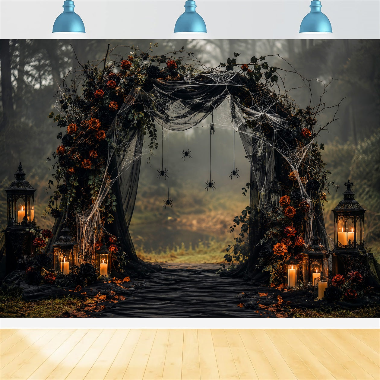 Halloween Wedding Backdrop Gothic Rose Spider Arch Halloween Photo Backdrop LXX67-110