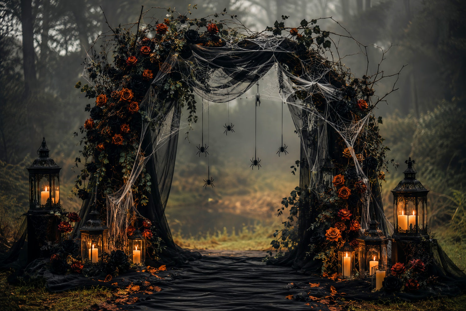 Halloween Wedding Backdrop Gothic Rose Spider Arch Halloween Photo Backdrop LXX67-110