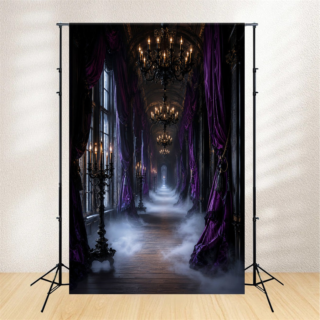 Halloween Themed Backdrops Purple Candle Gothic Hallway Halloween Backdrop Ideas LXX67-112