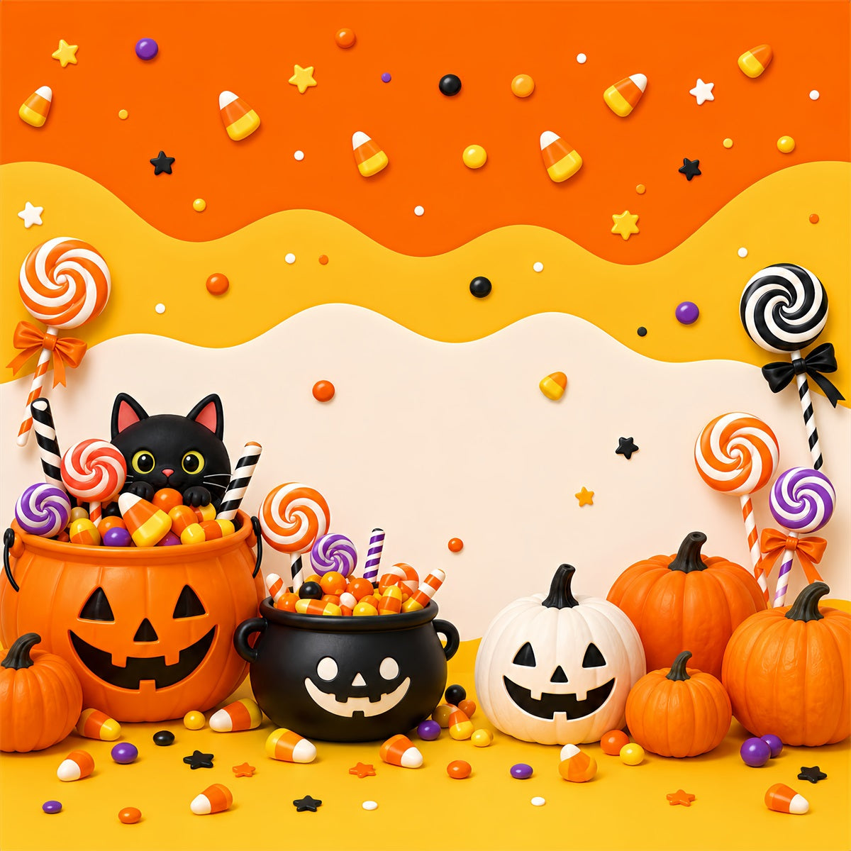 Cute Halloween Backdrops Candy Pumpkin Cat Party Halloween Backdrops Scene Setters LXX67-113