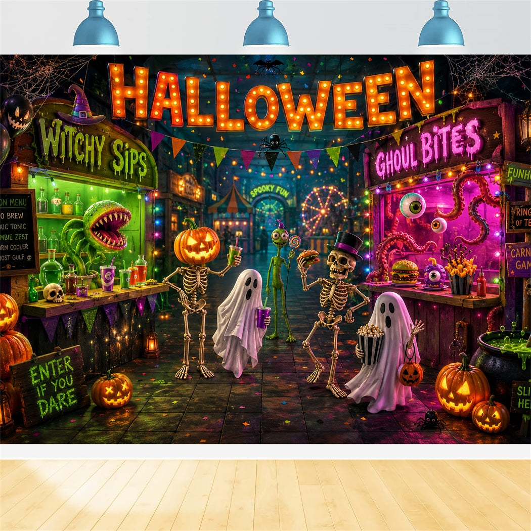 Halloween Party Backdrops Neon Monster Carnival Street Halloween Photo Booth Backdrop LXX67-114