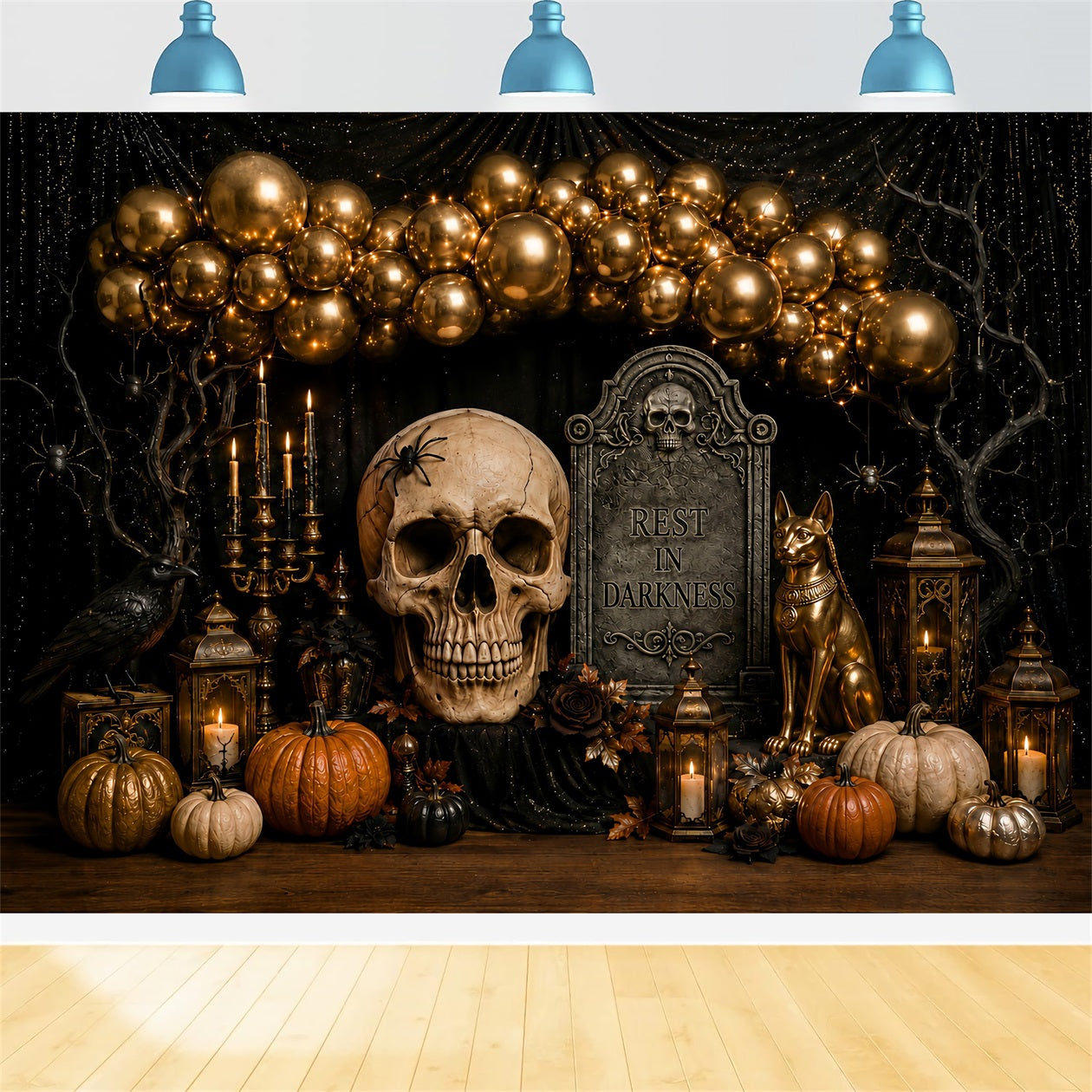 Halloween Backdrop Photo Gold Skull Balloon Party Halloween Party Backdrop LXX67-117
