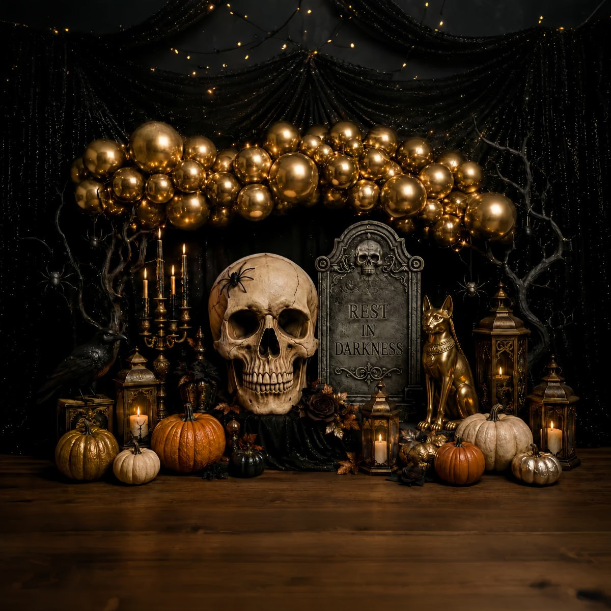 Halloween Backdrop Photo Gold Skull Balloon Party Halloween Party Backdrop LXX67-117