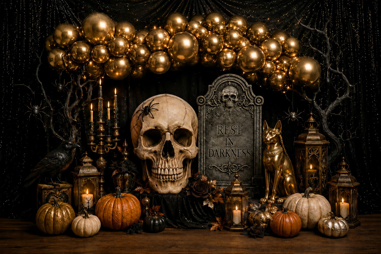 Halloween Backdrop Photo Gold Skull Balloon Party Halloween Party Backdrop LXX67-117