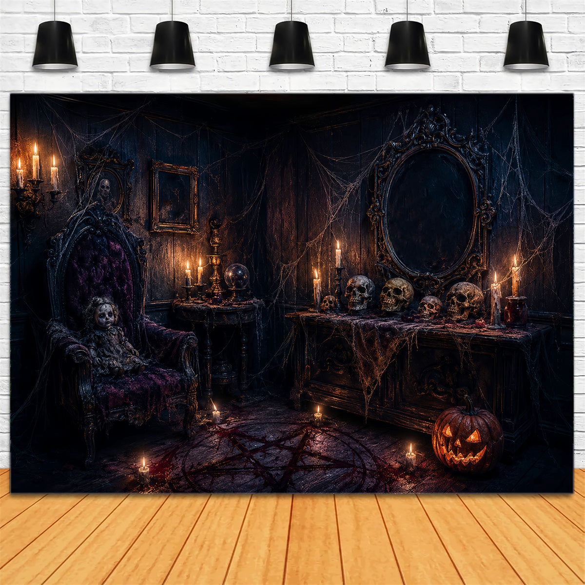 Halloween Spooky Backdrop Gothic Doll Skull Chamber Spooky Halloween Backdrops LXX67-133