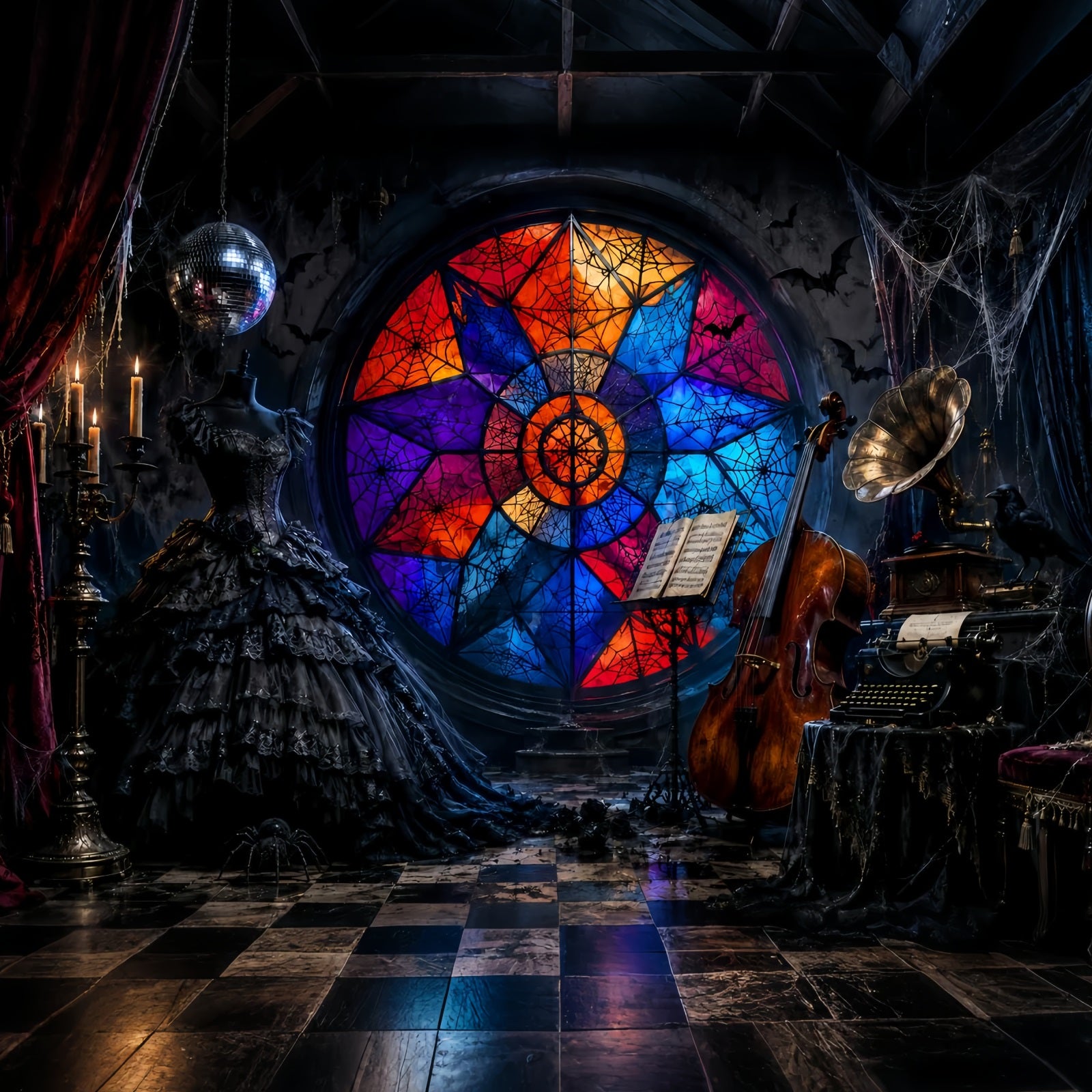 Scary Halloween Backdrop Ideas Gothic Stained Glass Music Halloween Photoshoot Backdrop LXX67-137