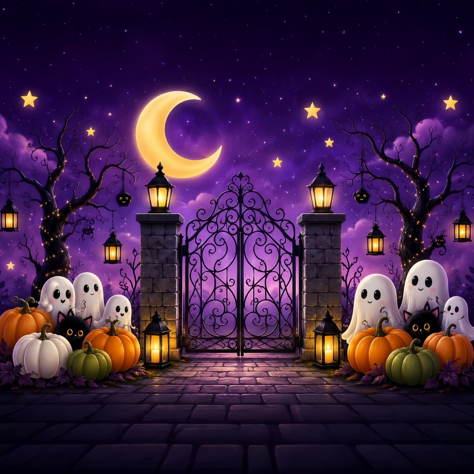 Halloween Arch Backdrop Cute Ghost Pumpkin Gate Large Halloween Backdrops LXX67-142
