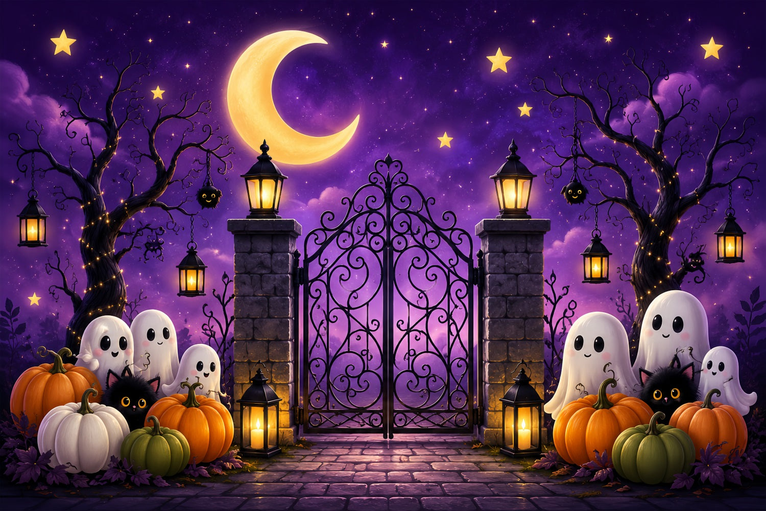 Halloween Arch Backdrop Cute Ghost Pumpkin Gate Large Halloween Backdrops LXX67-142