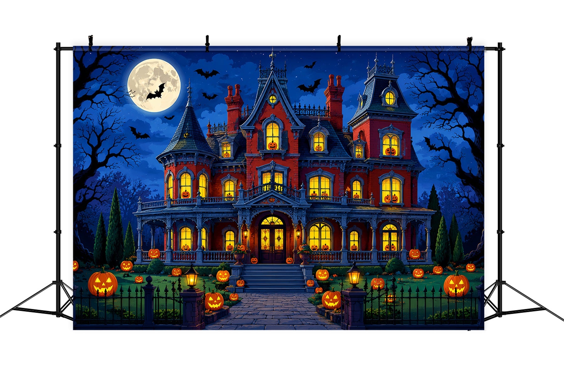 Halloween Backdrop Photo Booth Moonlit Pumpkin Manor Garden Backdrops Halloween LXX67-143