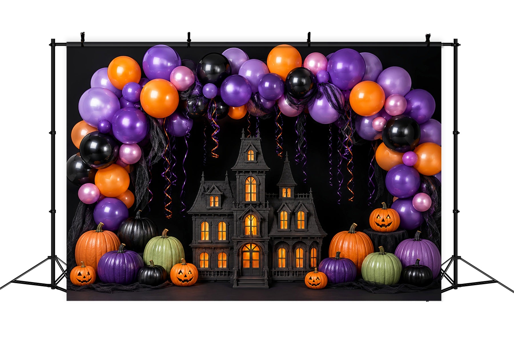 Halloween Baby Shower Backdrop Balloon Arch Haunted Mansion Photography Halloween Backdrop LXX67-145