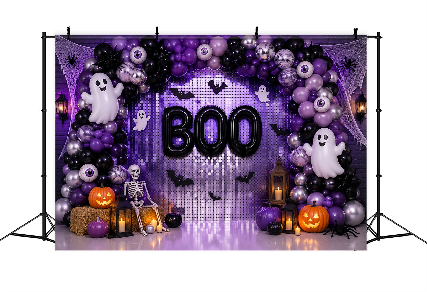 Photo Booth Halloween Backdrop Ideas Purple Ghost Balloon Party Halloween Picture Backdrop LXX67-15