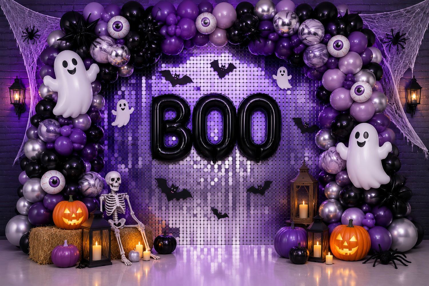 Photo Booth Halloween Backdrop Ideas Purple Ghost Balloon Party Halloween Picture Backdrop LXX67-15