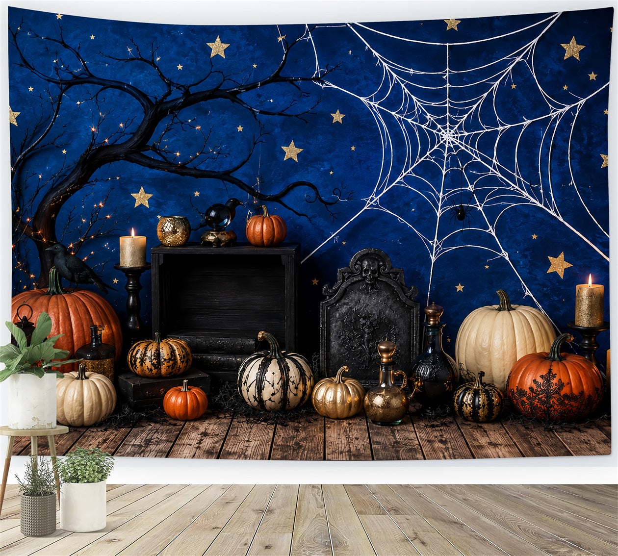 DIY Halloween Photo Booth Backdrop Spiderweb Pumpkin Candle Display 10x10 Halloween Backdrop LXX67-150