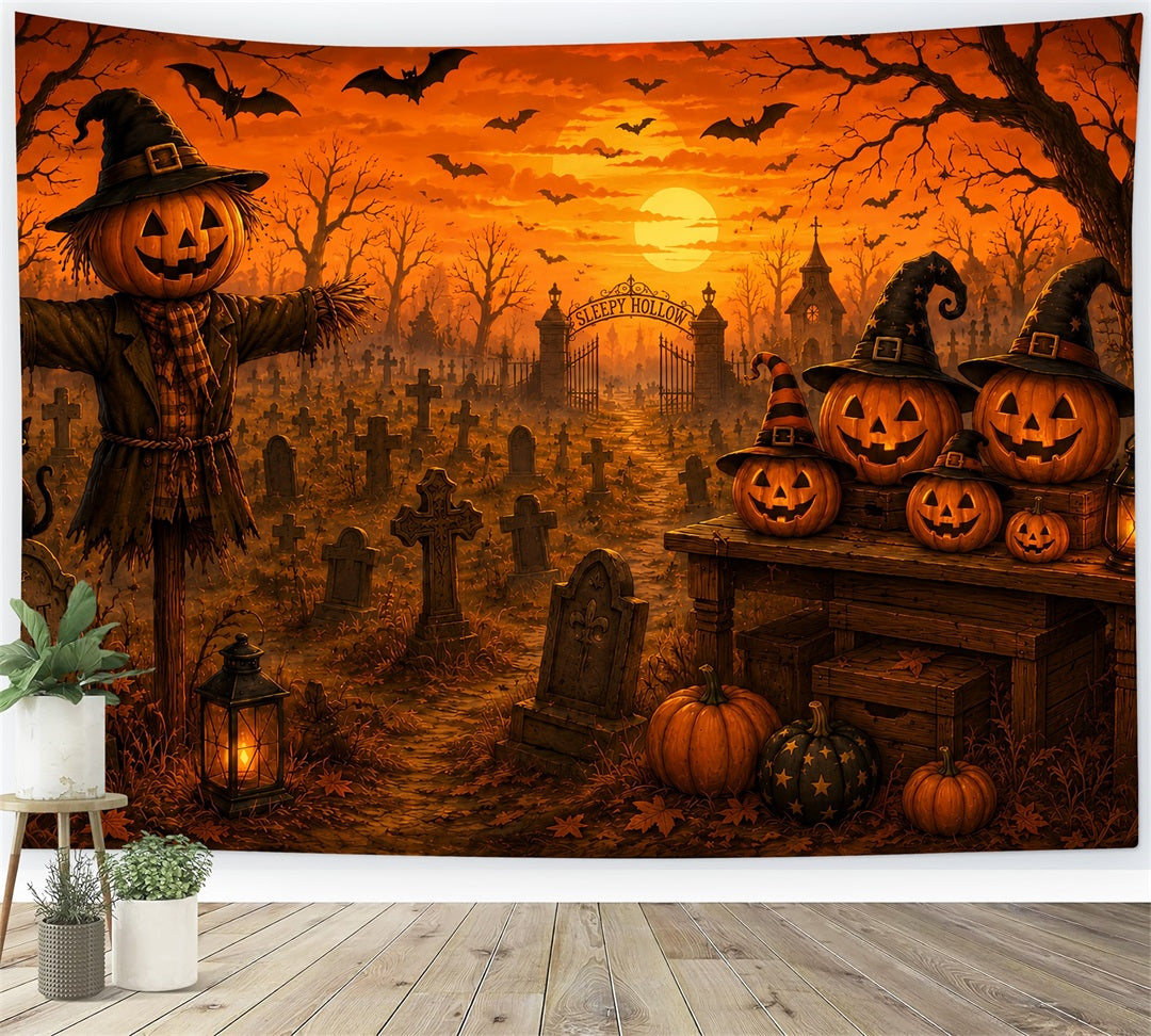Halloween Cloth Backdrop Scarecrow Pumpkin Cemetery Sunset Graveyard Halloween Backdrops LXX67-152