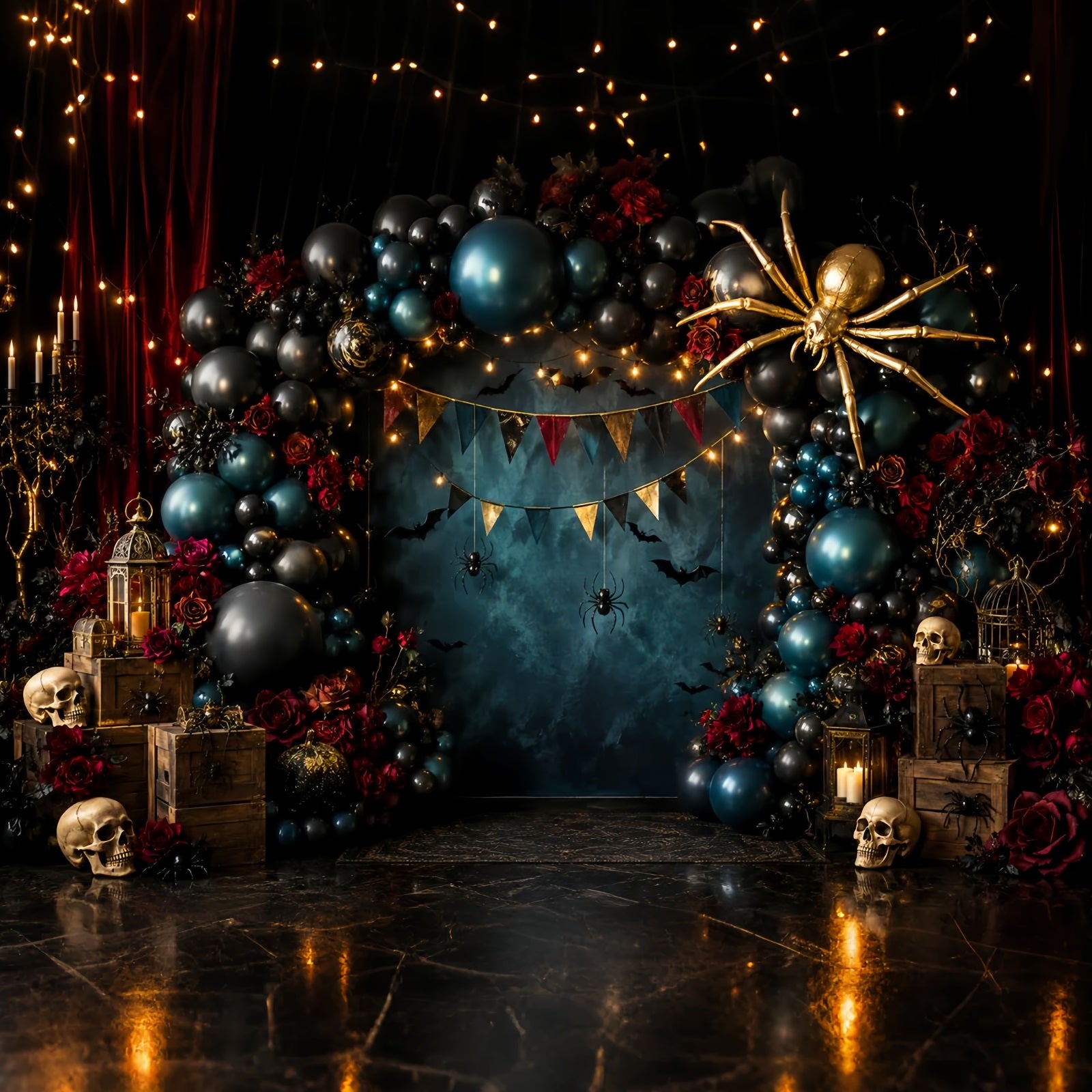 Scary Halloween Photo Backdrops Skull Spider Balloon Arch Happy Halloween Backdrop LXX67-156
