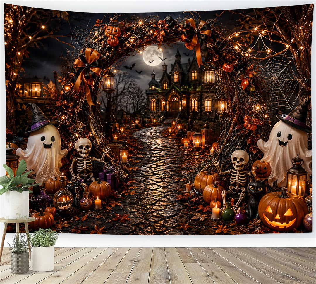Simple Halloween Backdrop Ghost Skeleton Haunted Arch Extra Large Halloween Backdrop LXX67-157