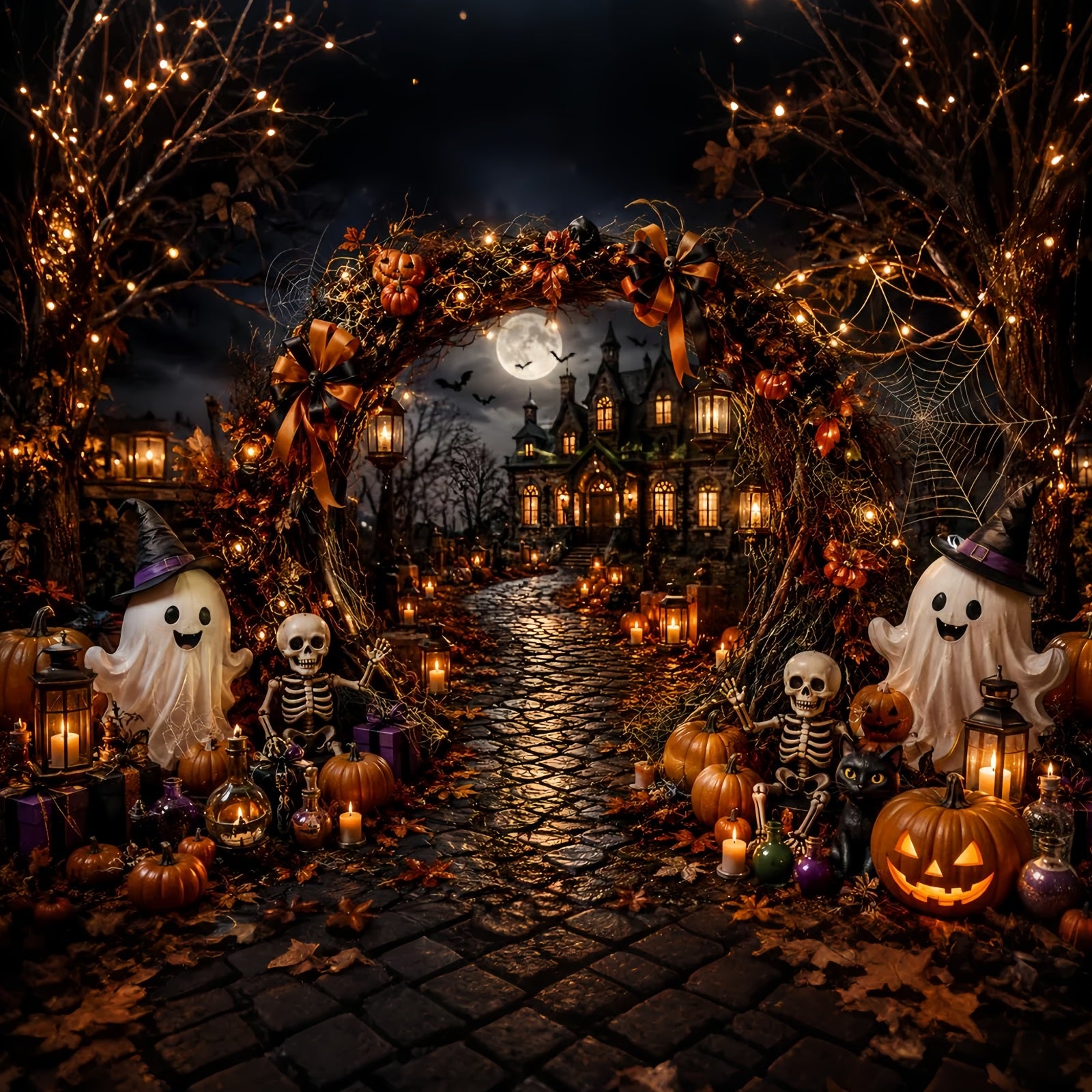 Simple Halloween Backdrop Ghost Skeleton Haunted Arch Extra Large Halloween Backdrop LXX67-157