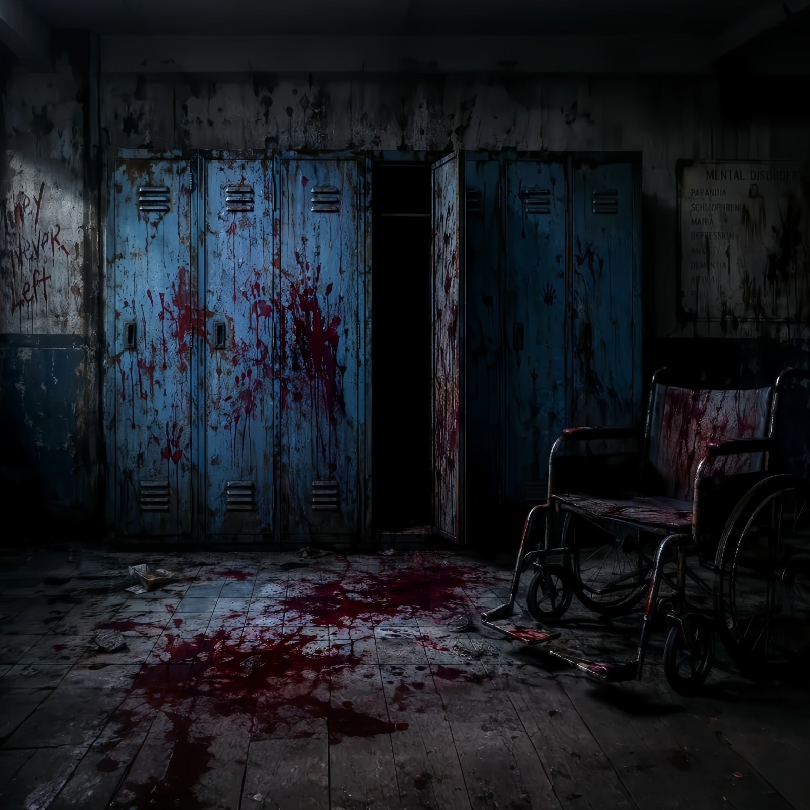 Halloween Bloody Backdrop Scary Asylum Locker Wheelchair Halloween Backdrops LXX67-161