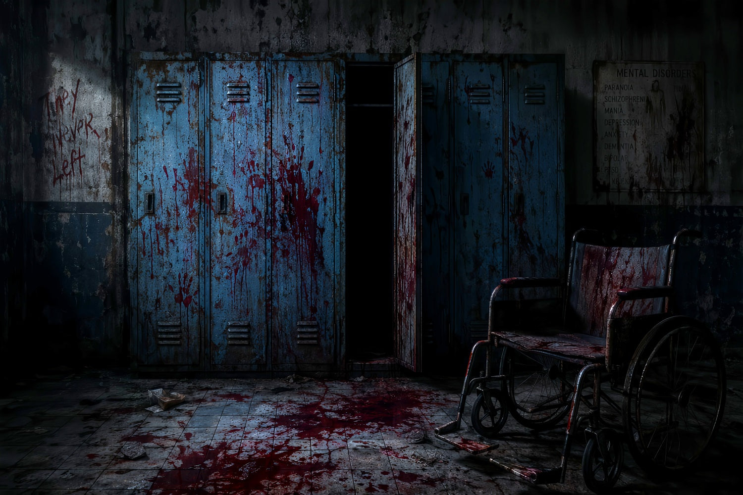Halloween Bloody Backdrop Scary Asylum Locker Wheelchair Halloween Backdrops LXX67-161