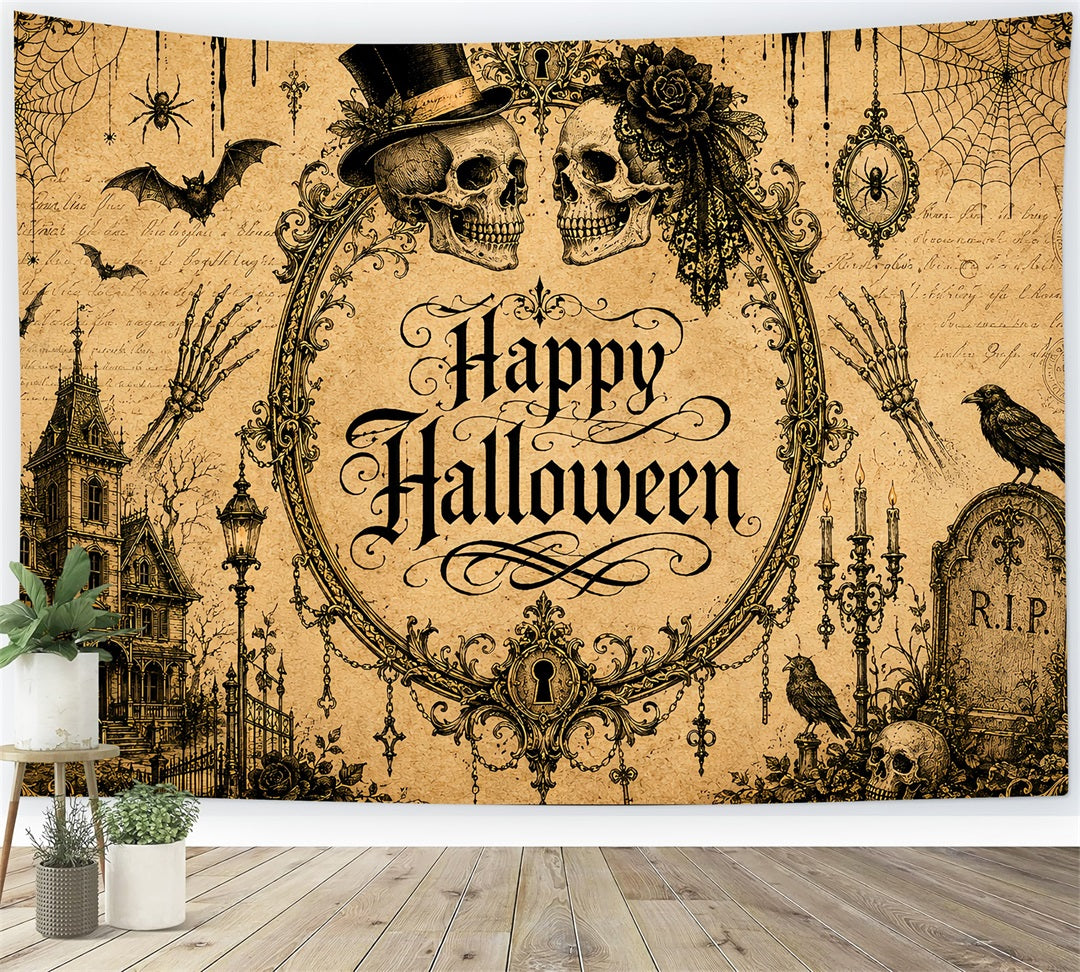 Halloween Wedding Backdrop Vintage Skull Gothic Couples Halloween Photo Backdrop LXX67-162