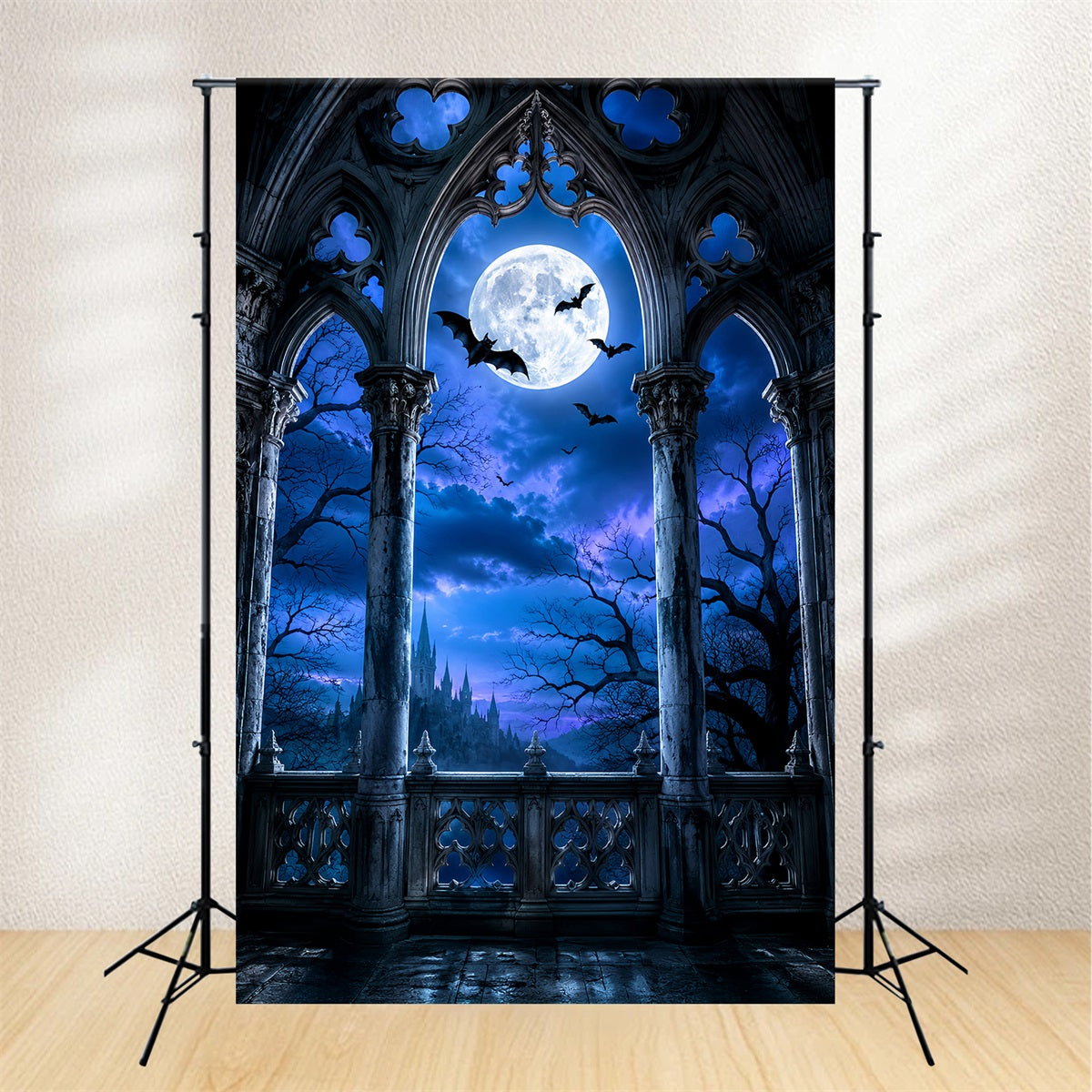 Halloween Themed Backdrops Moonlit Gothic Cathedral Arch Halloween Backdrop Ideas LXX67-164