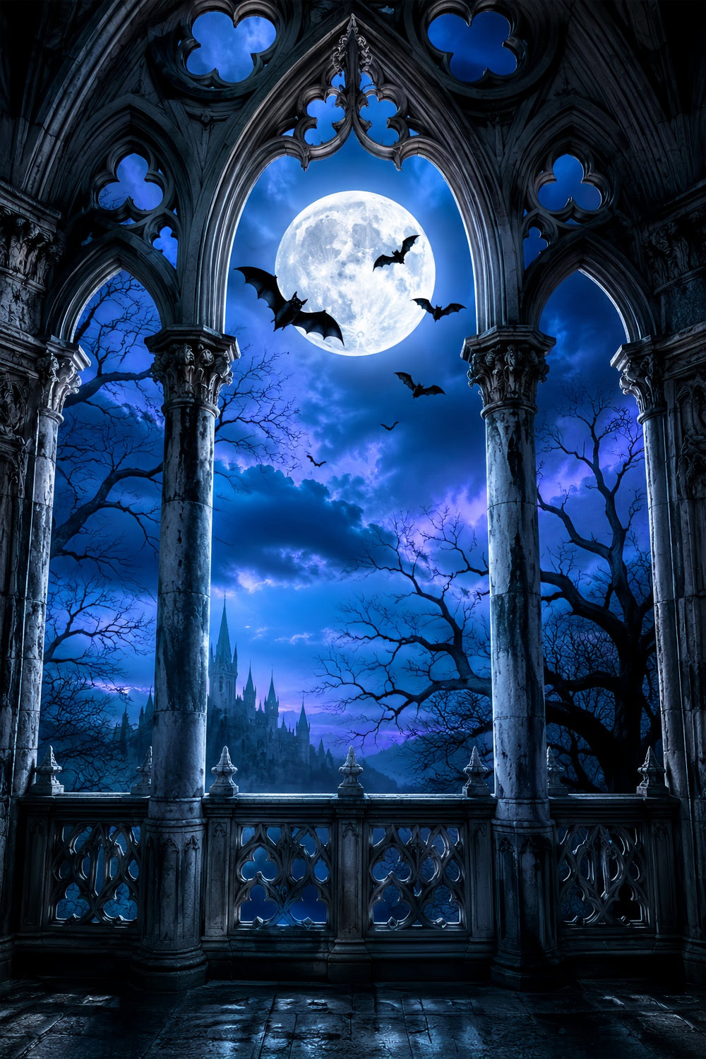 Halloween Themed Backdrops Moonlit Gothic Cathedral Arch Halloween Backdrop Ideas LXX67-164