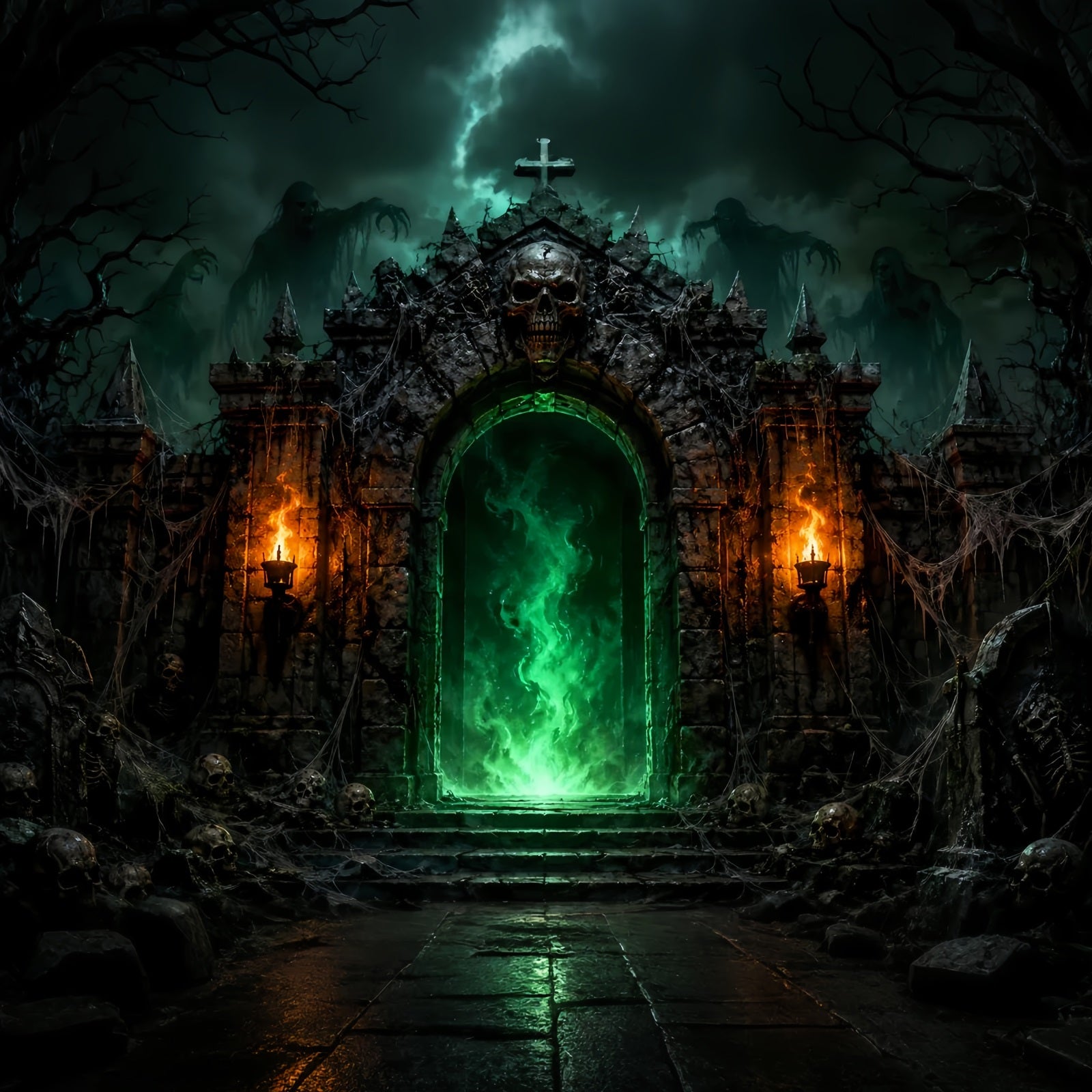 Halloween Party Backdrops Green Skull Portal Fortress Halloween Photo Booth Backdrop LXX67-166