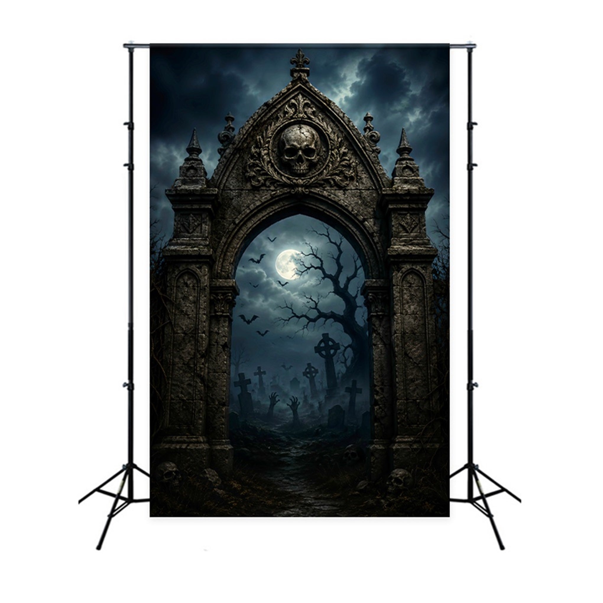 Halloween Outdoor Backdrop Gothic Skull Graveyard Arch Halloween Backdrops For Photos LXX67-170