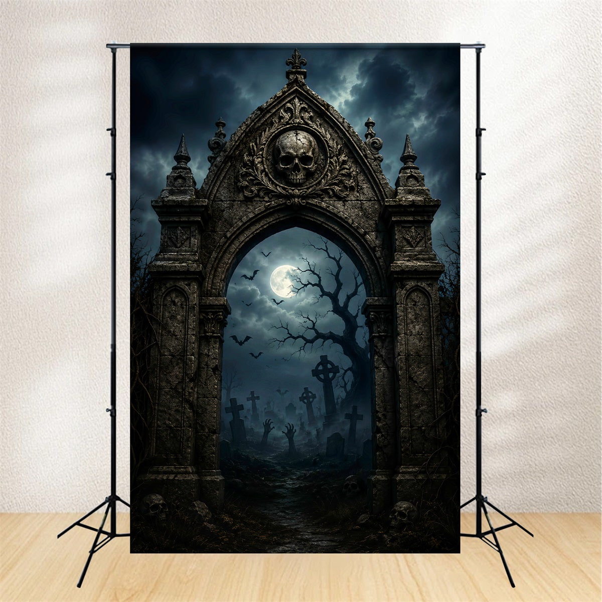 Halloween Outdoor Backdrop Gothic Skull Graveyard Arch Halloween Backdrops For Photos LXX67-170