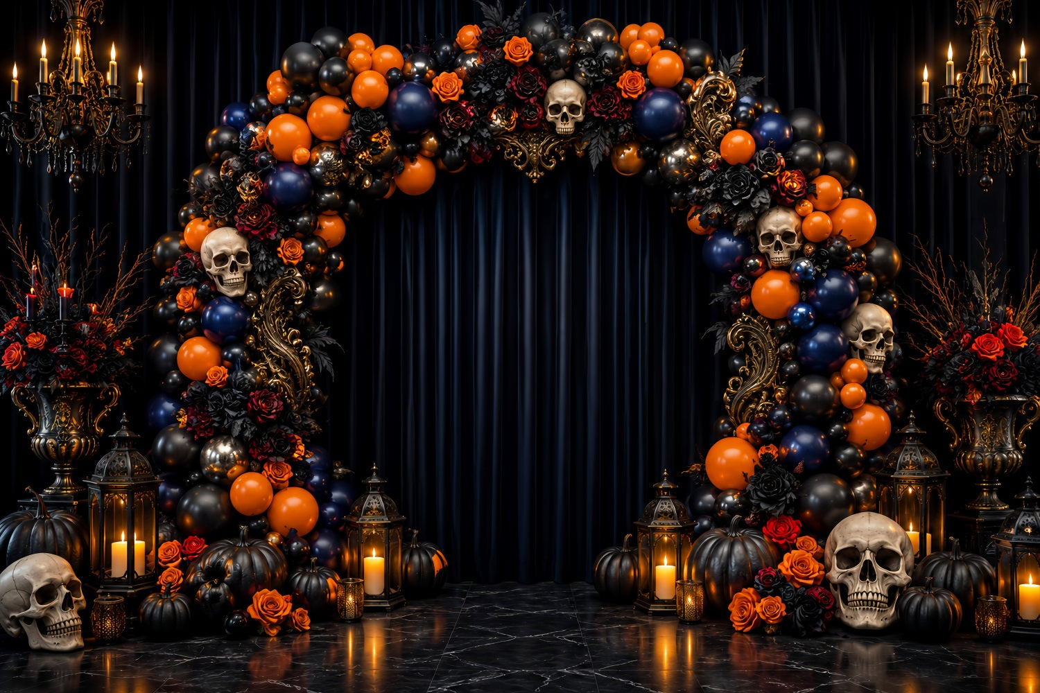 Photo Booth Halloween Backdrop Ideas Skull Rose Balloon Arch Halloween Picture Backdrop LXX67-174